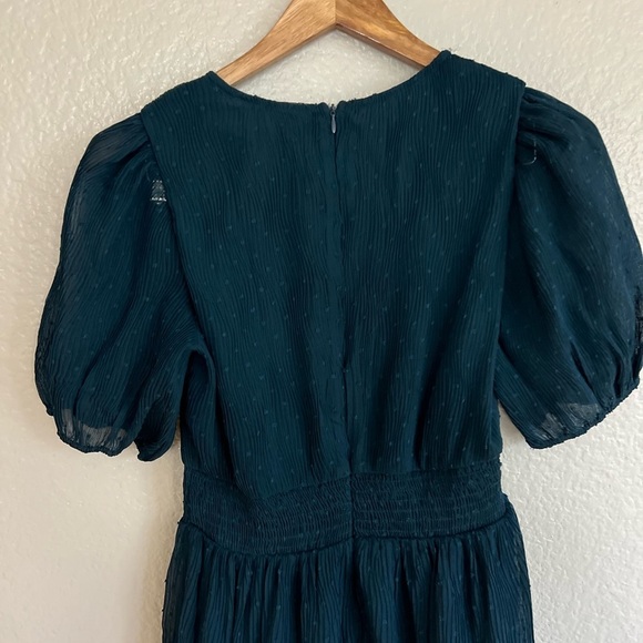 NWOT Tier to Please Dark Teal Puff Sleeve Swiss Dot Midi Dress - Picture 5 of 8